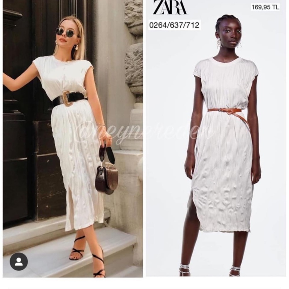 Zara Cream Crinkle Dress